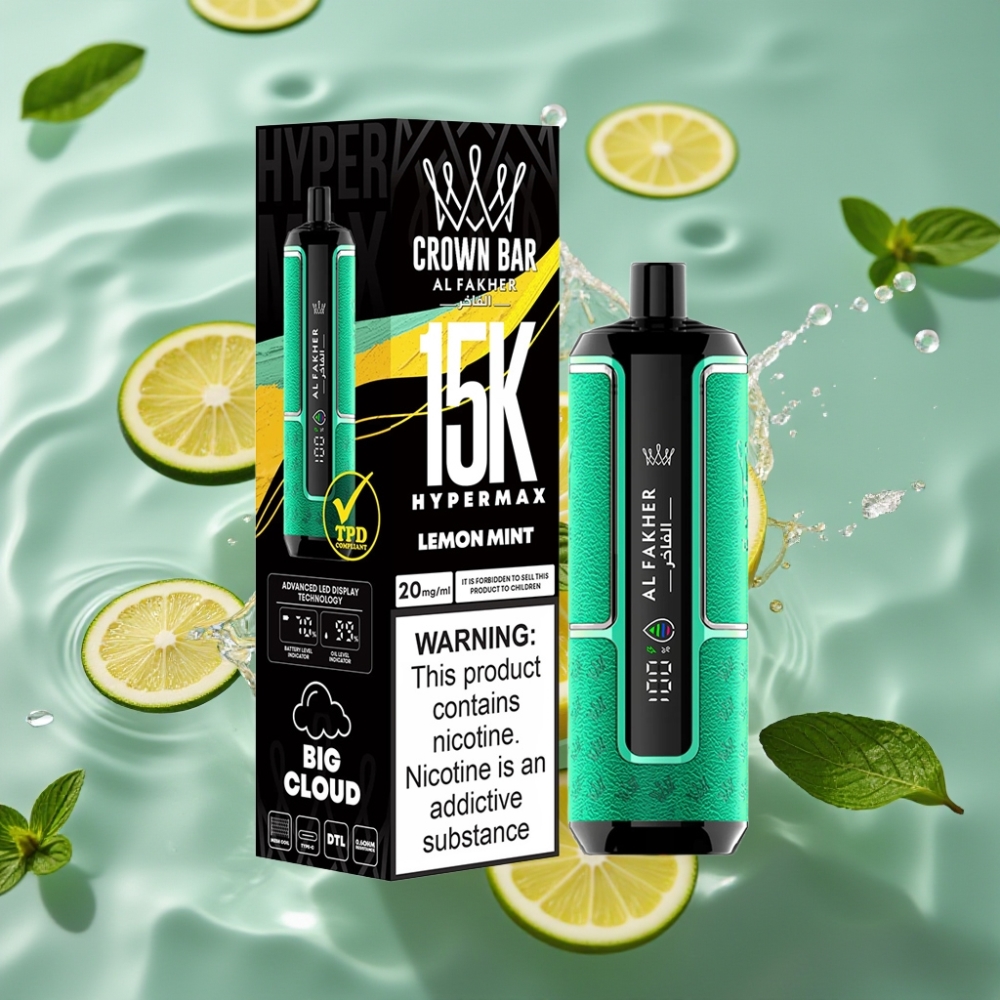 Al Fakher Crown Bar 15K Hypermax 22ml 600mAh Disposable Vape Kit Lemon Mint