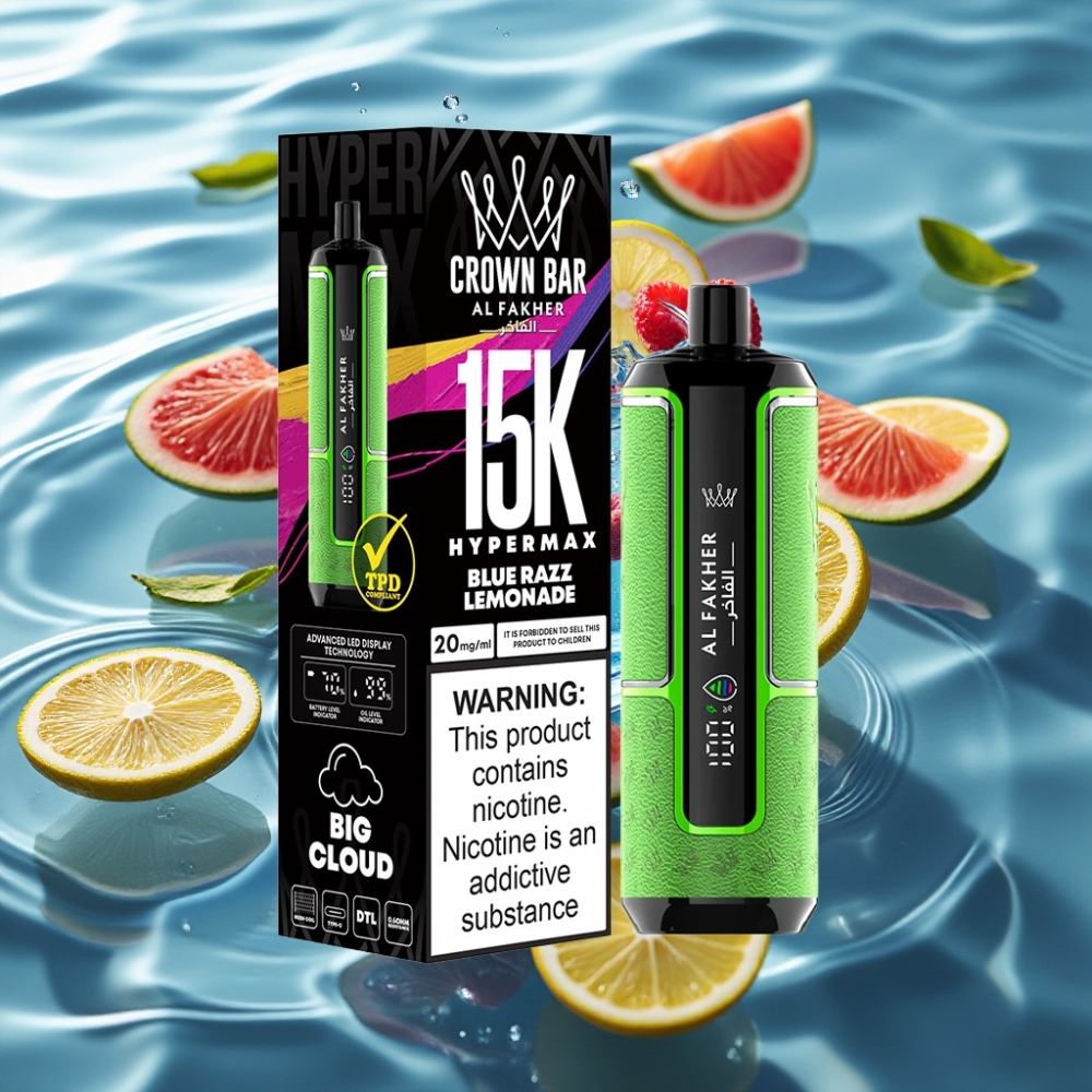 Al Fakher Crown Bar 22ml 15K Hypermax Disposable Vape Kit Blue Razz Lemonade