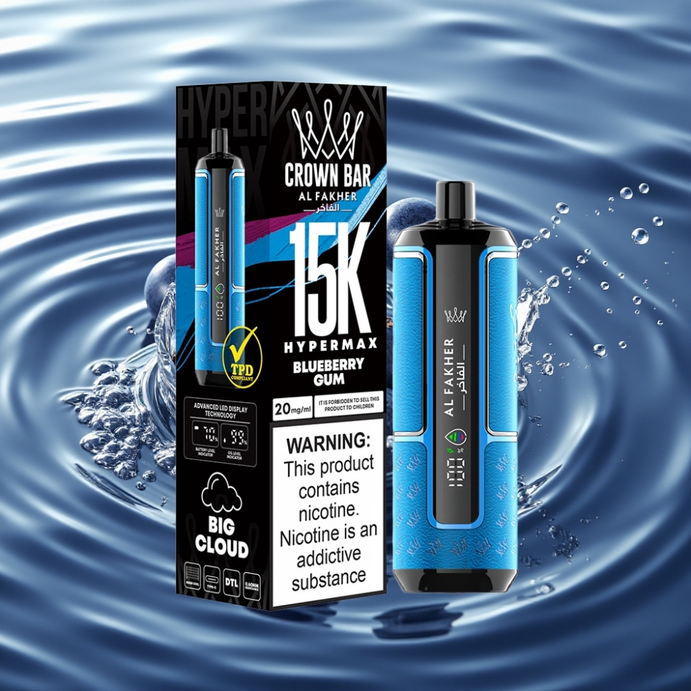 Al Fakher Crown Bar 22ml 15K Hypermax Disposable Vape Kit Blueberry Gum