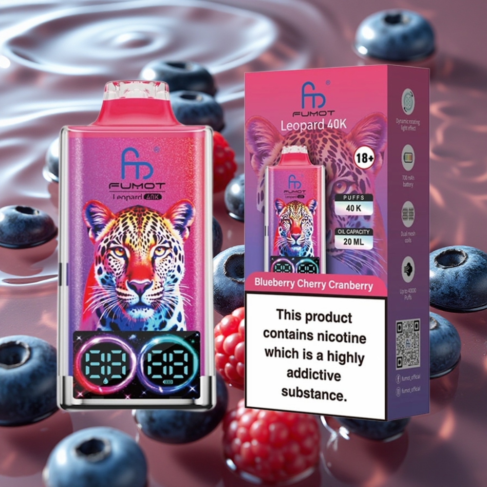 Fumot Leopard 40K Puffs Dual Mesh Type-C Charging Disposable Vape Blueberry Cherry Cranberry