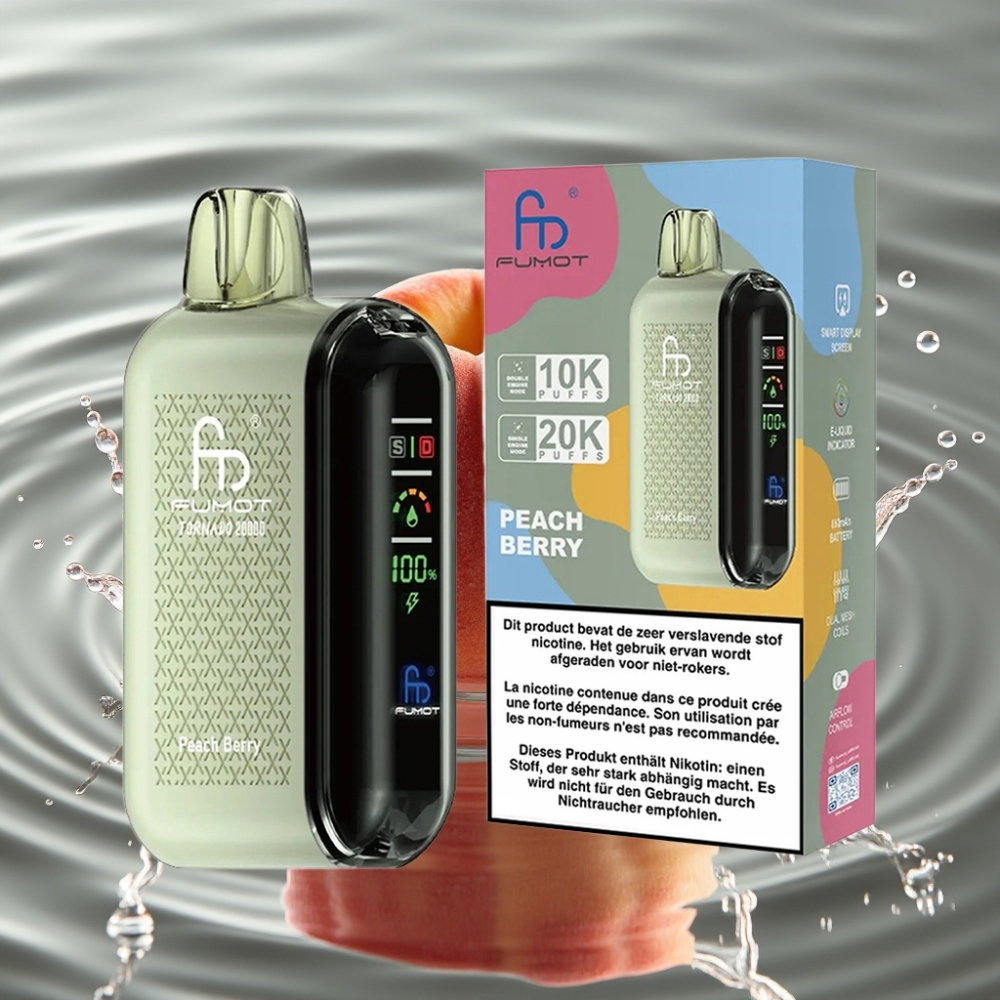 Fumot Tornado 20000 Puffs Dual Mesh Coil Smart Display Peach Berry