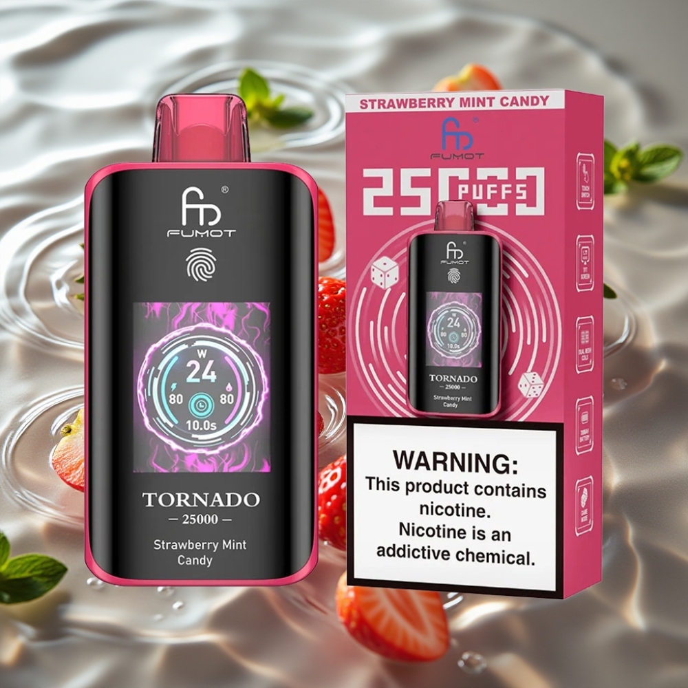 Fumot Tornado 25000 Puffs with HD Screen & Type-C Charging Strawberry Mint Candy