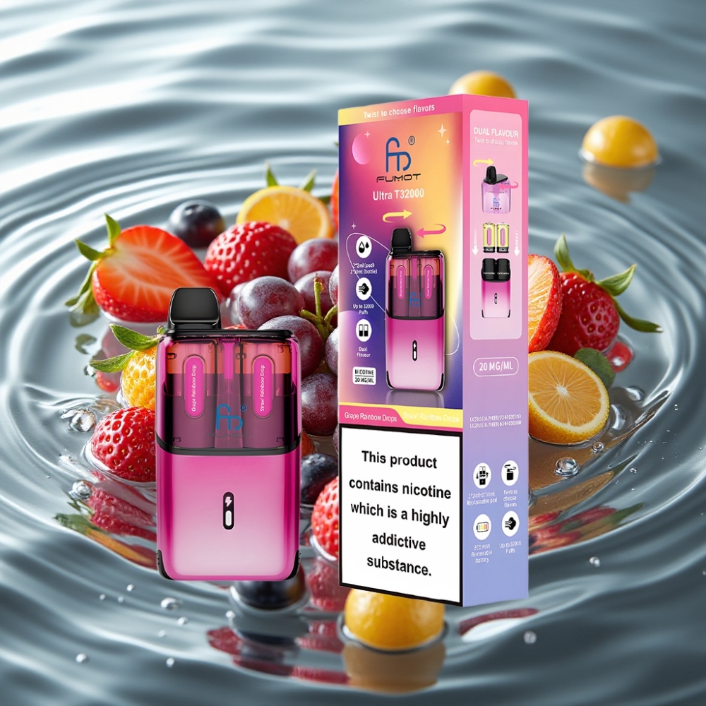 Fumot Ultra T32000 24ml 800mAh Type-C Disposable Vape Grape Rainbow Drops - Straw Rainbow Drops
