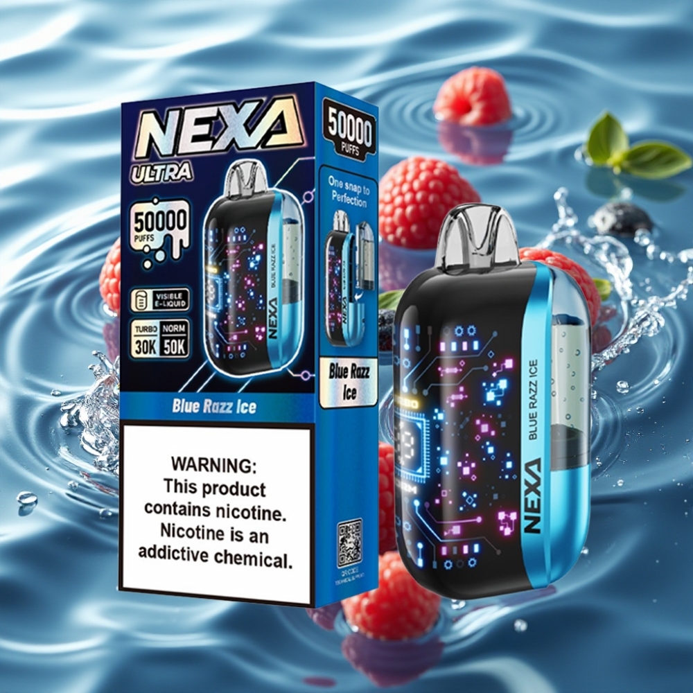 NEXA Ultra 50K Disposable Vape with 50000 Puffs & 3D Curved Screen Blue Razz Ice