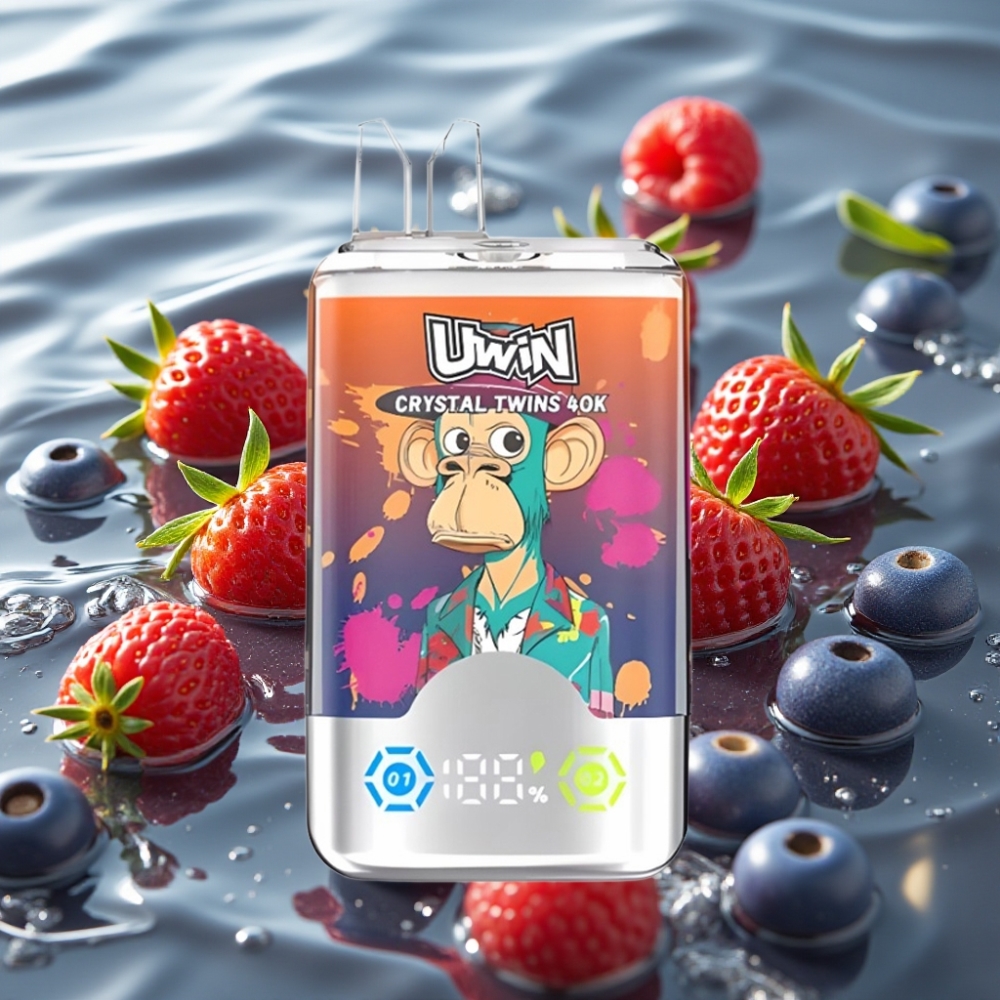 UWIN Crystal Twins Dual Flavor 40000 Puffs Strawberry Raspberry Cherry Mr Blue