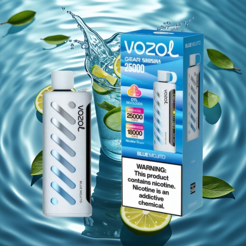 VOZOL Gear Shisha 25000 Puffs with 30 Flavors & S.i.L.C Tech Blue Mojito